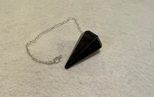 Awesome Kambaba Jasper Pendulum is  1.5” and with chain is 8”