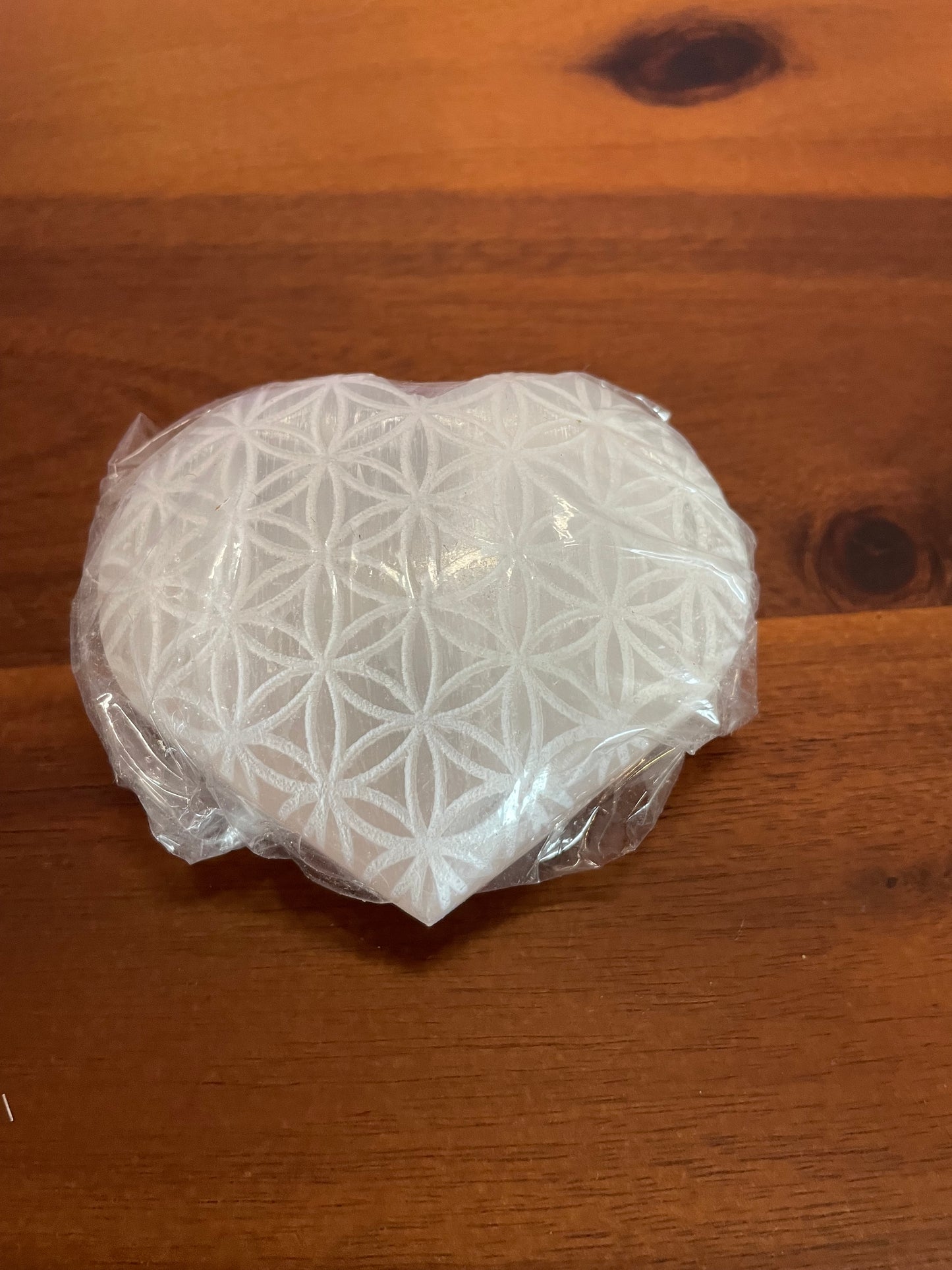 Pretty Selenite  heart Flower of Life