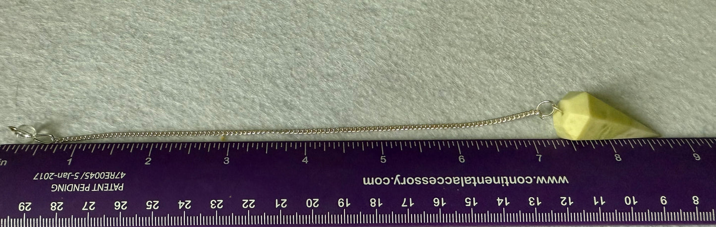 Beautiful Serpentine Pendulum is  1.5” and with chain is 8.75”