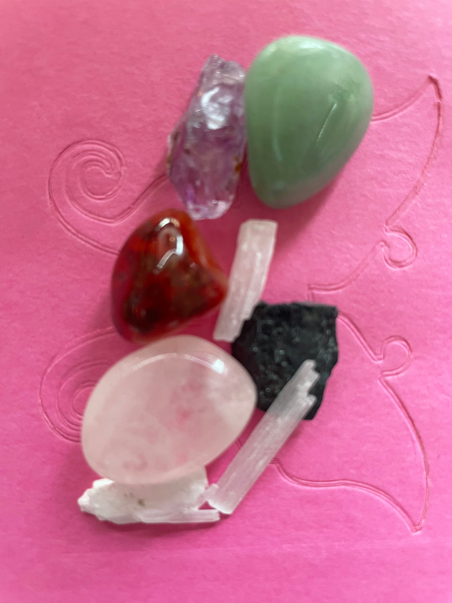 Gold locket filled with 6 interchangeable crystals on 18” rose gold chain