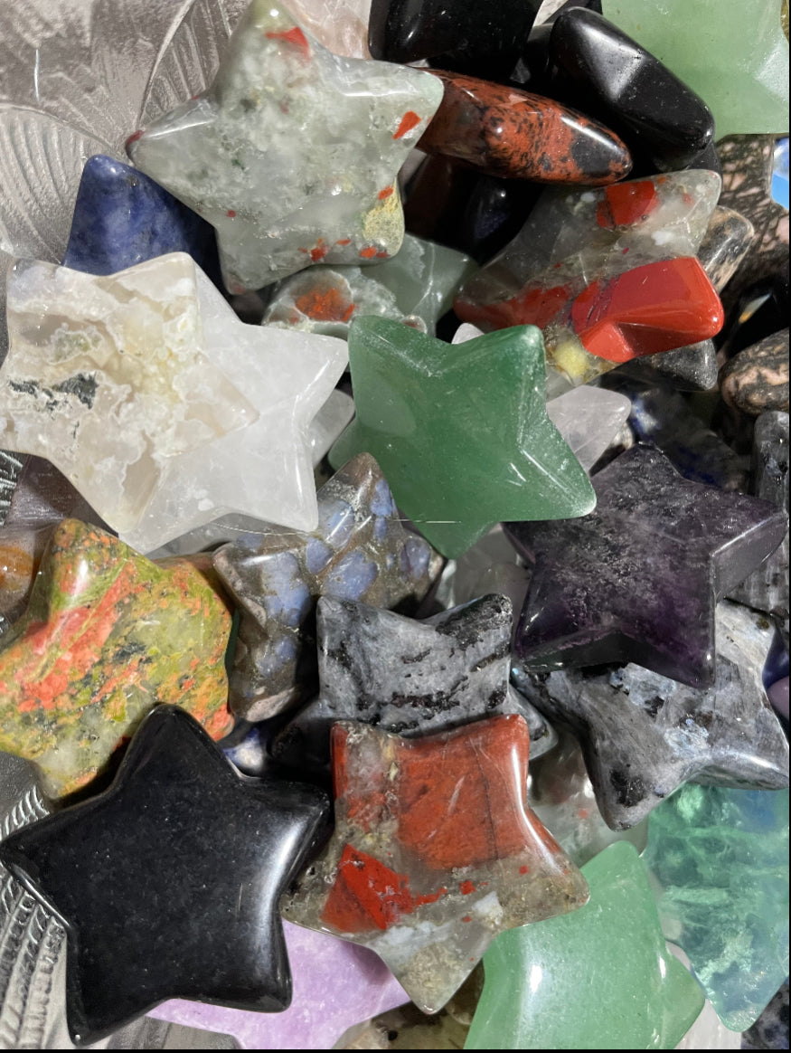 Crystal Confetti filled Black Witches Cauldron with at least piece of crystal jewelry and one uniquely shaped crystal inside, ie heart, mushroom, gnome, star, moon…