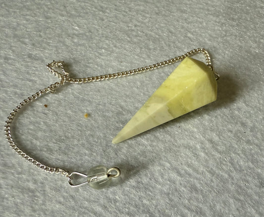 Beautiful Serpentine Pendulum is  1.5” and with chain is 8.75”