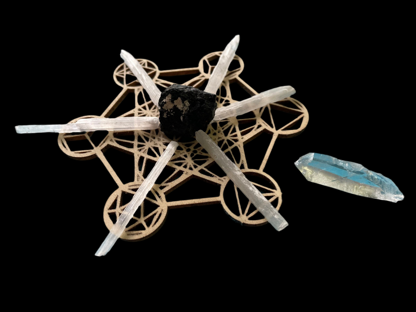 9 piece Protection crystal set with metatrons grid powerful 9 piece Crystal set that removes & transforms Negative energy