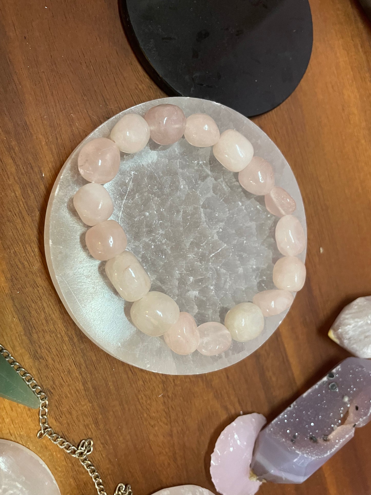 Beautiful Pink rose, quartz, chunky bracelets for love, perfect gift for mom, friends, daughters and pink lovers! One size fits all.