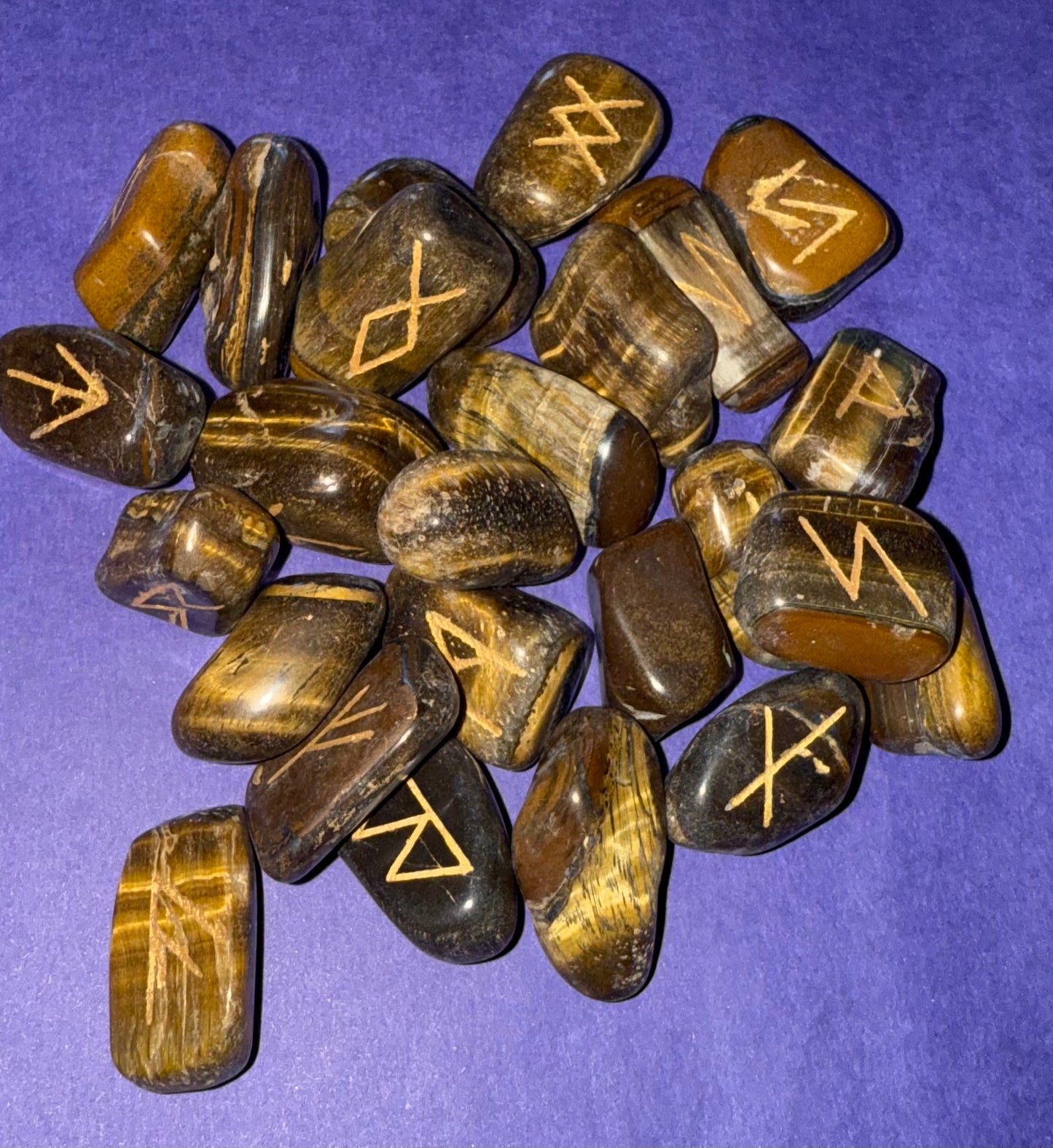Stunning Tiger’s Eye Runes Stones - 25 pieces
