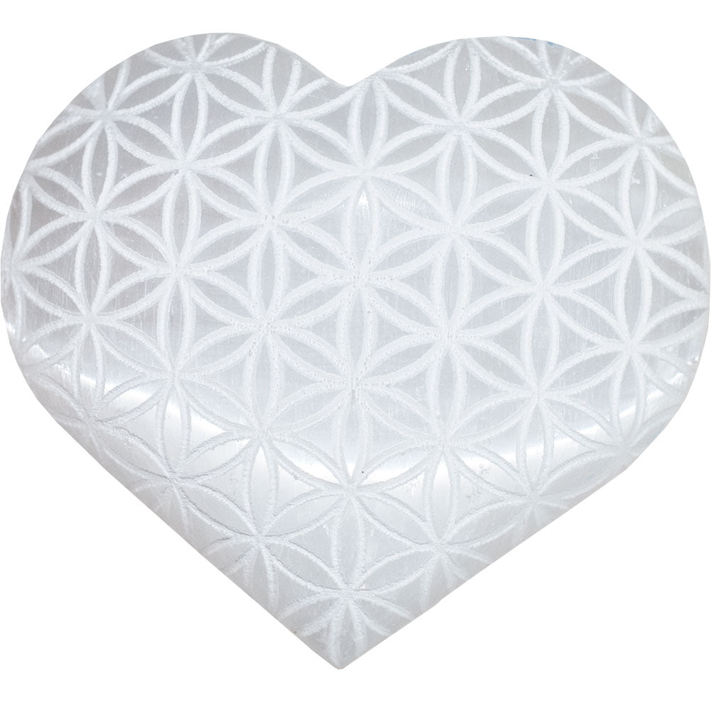Pretty Selenite  heart Flower of Life