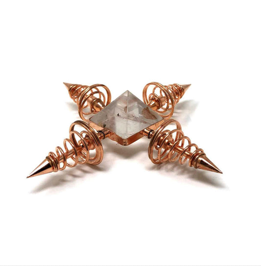 Brass metal Crystal Pyramid Generator Clear Quartz