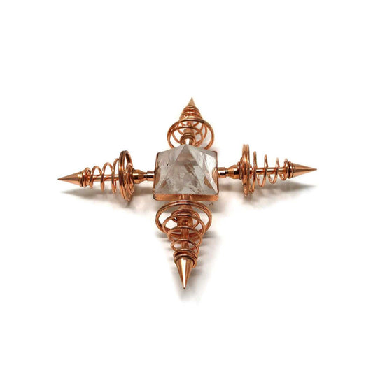 Brass metal Crystal Pyramid Generator Clear Quartz