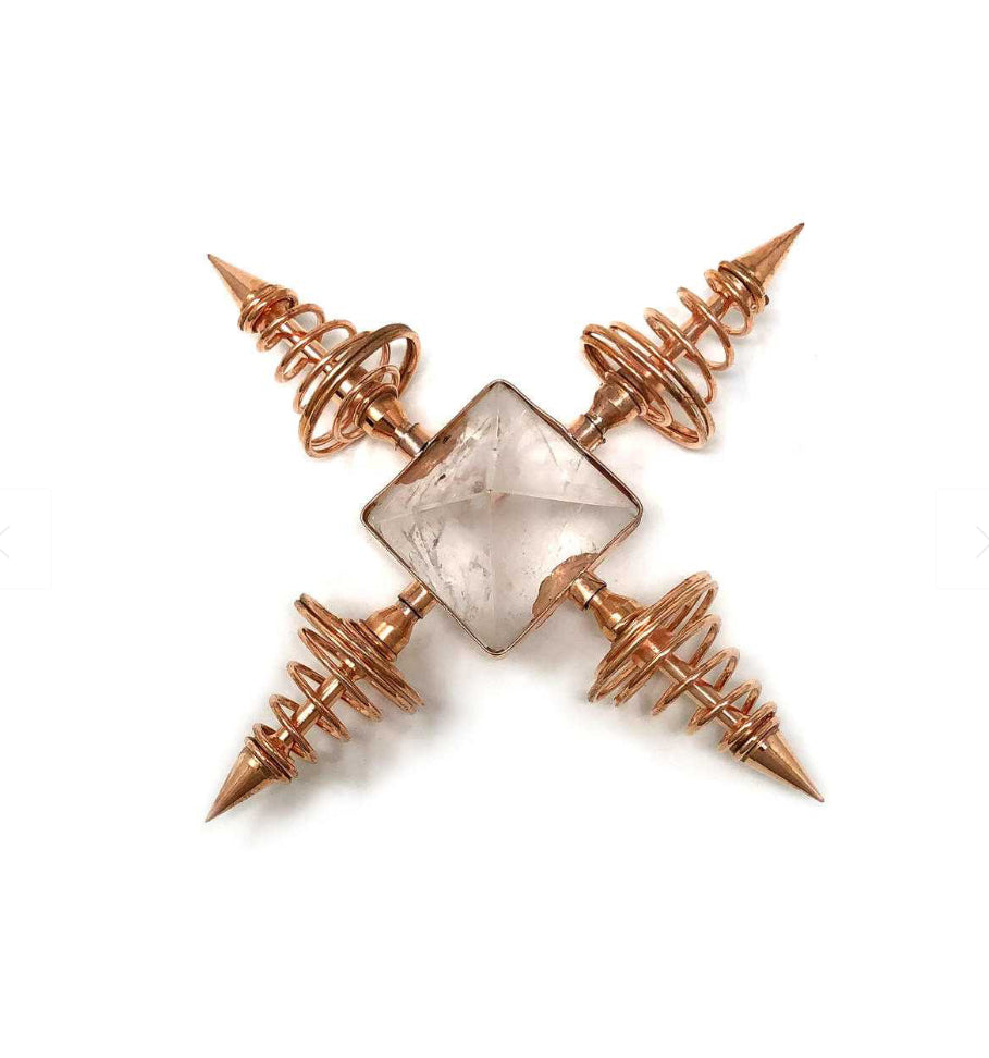 Brass metal Crystal Pyramid Generator Clear Quartz
