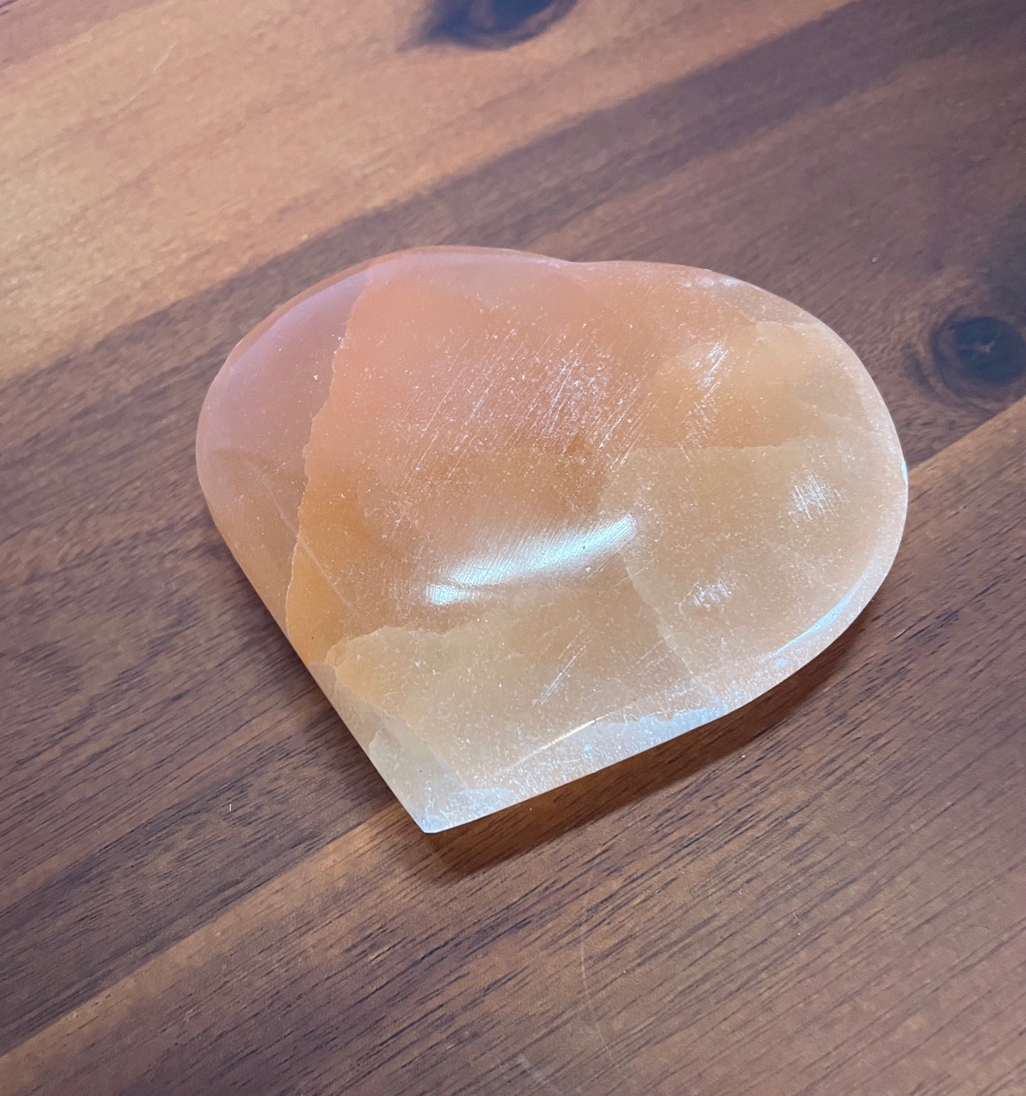 Pretty Orange Selenite  heart approximately 3.5”