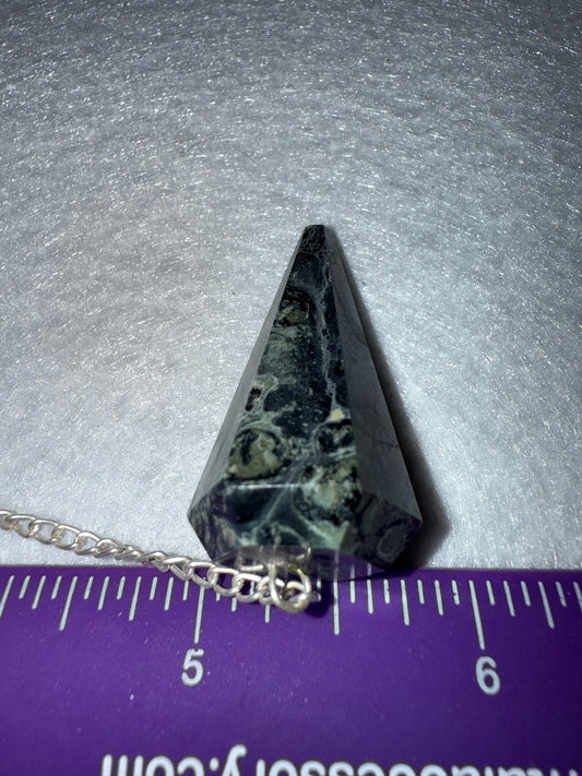 Incredible Kambaba Jasper Pendulum is  1.5” and with chain is 9”
