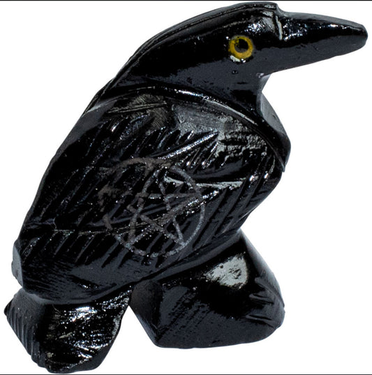 Black Onyx Spirit Animal RAVEN inscribed with pentacle boosting mindfulness and intelligence