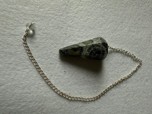 Awesome Kambaba Jasper Pendulum is 1.5” with chain is 9.75”