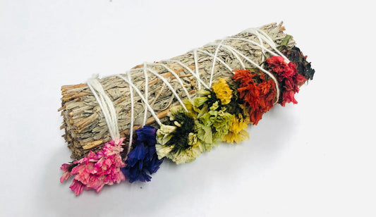White sage smudge with 7 chakra Sinauta Flower 4"