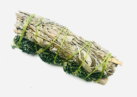White sage smudge with Green Phalaris+ Palo De Lentisco 4"