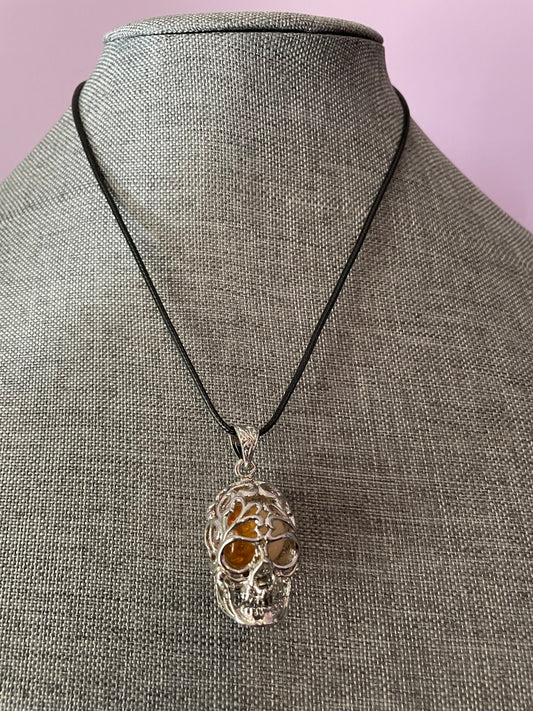 Crystal cage skulls! Antique Silver metal