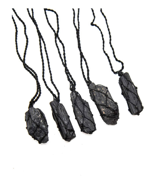 Uniquely crafted Hemp Macramé necklace with Black Tourmaline crystal