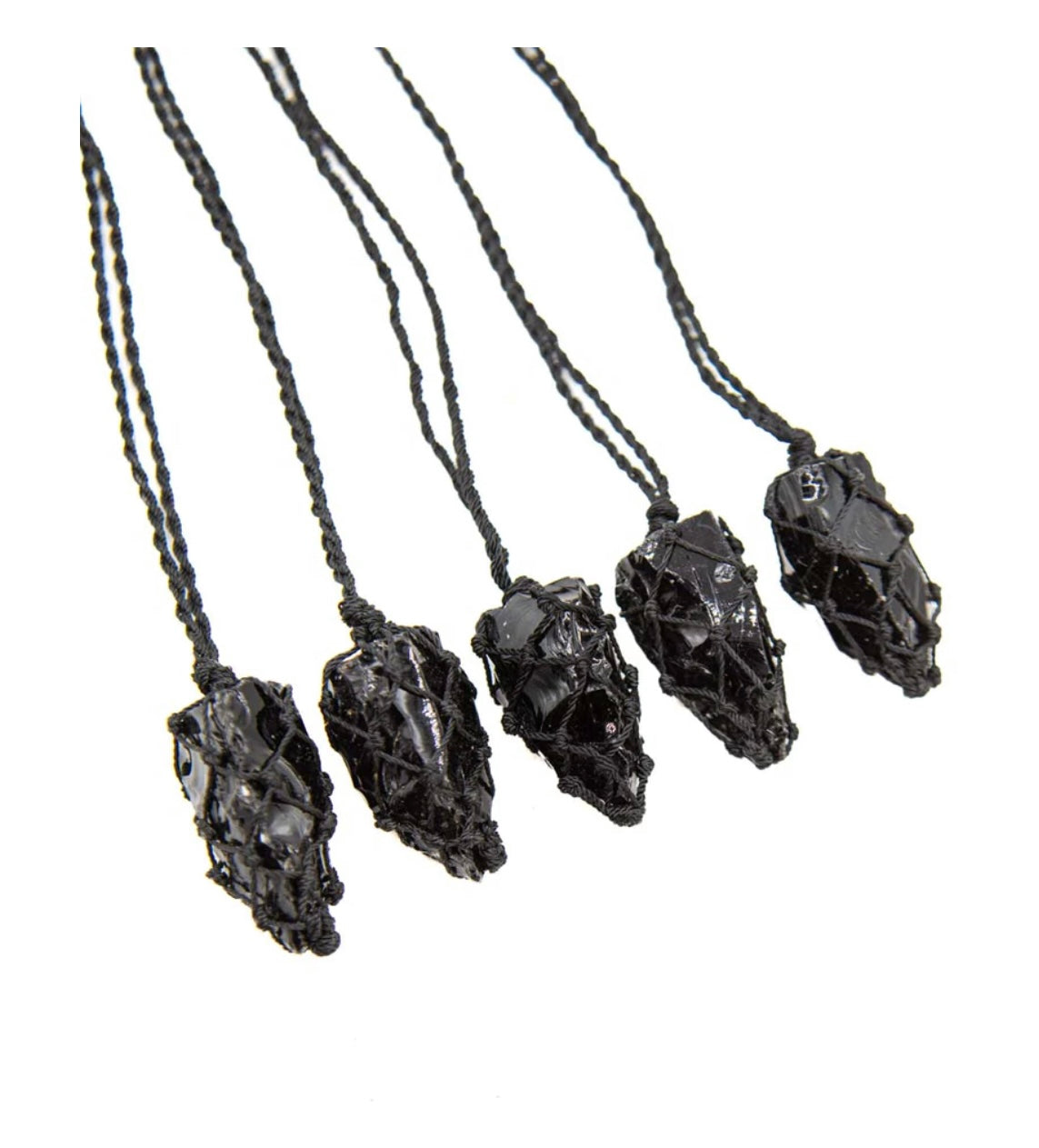 Uniquely crafted Hemp Macramé necklace with Obsidian crystal