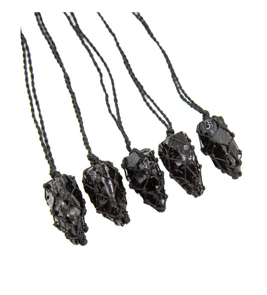 Uniquely crafted Hemp Macramé necklace with Obsidian crystal