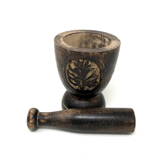 Wooden Mortar & Pestle Tree of Life 3" x 5"