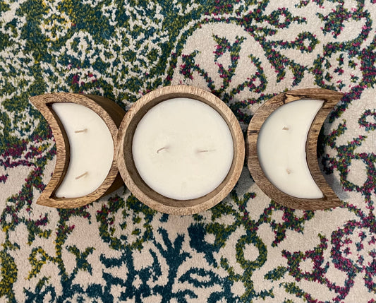 Set of three Moon Maidens Candle Collection - Waxing, Full and Waning - White Hyacinth, Vanilla and Sage LEAD FREE WICKS