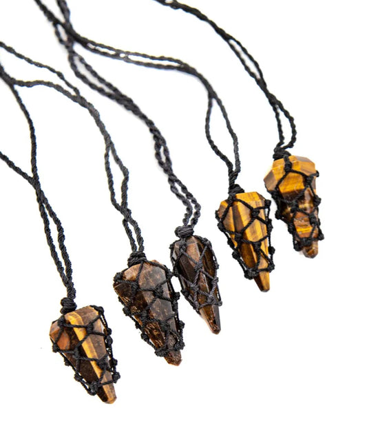 Uniquely crafted Hemp Macramé FACETED crystal necklaces with lots of choices