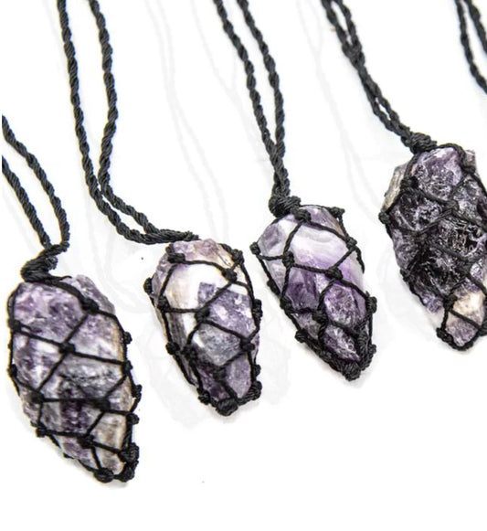 Uniquely crafted Hemp Macramé necklace with Clear Quartz crystal