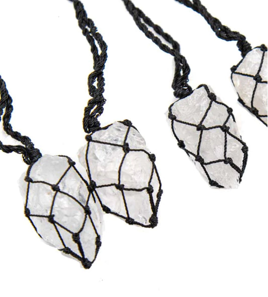 Uniquely crafted Hemp Macramé necklace with Clear Quartz crystal