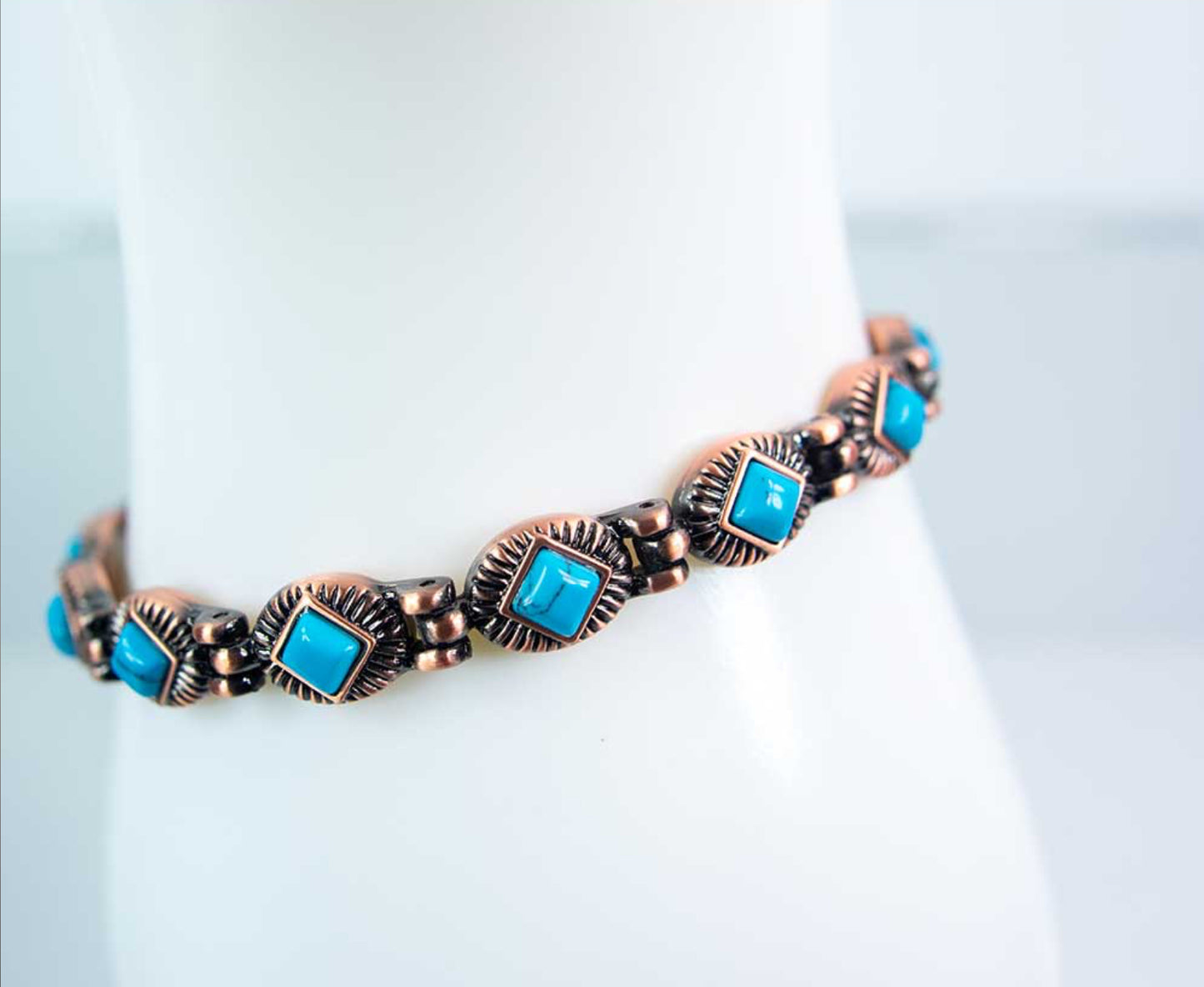 Magnetic Copper and Turquoise Link Bracelet w/ Magnets
