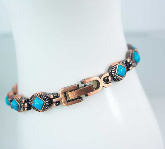 Magnetic Copper and Turquoise Link Bracelet w/ Magnets