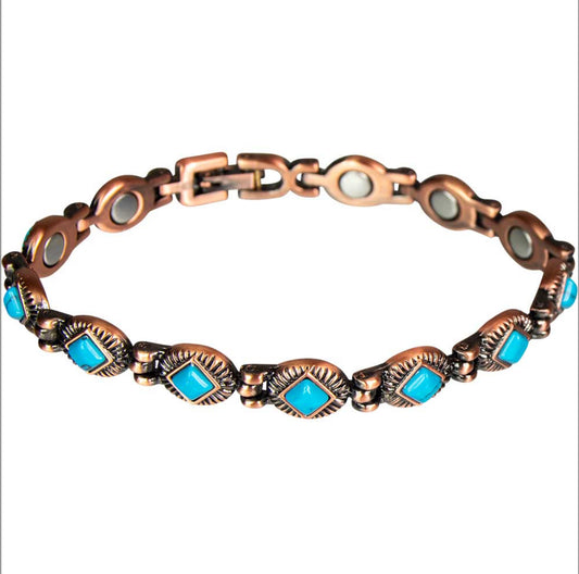 Magnetic Copper and Turquoise Link Bracelet w/ Magnets