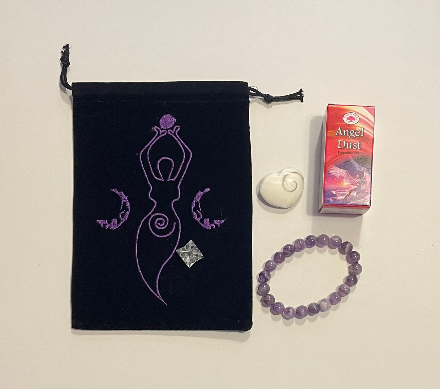 Goddess Collection - Amethyst bracelet, Heart, Crystal Merkaba and Angel Dust Oil