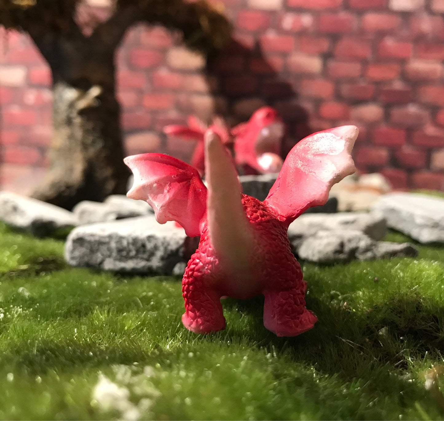 Adorable red dragon with butterfly on his snout, enchanted dragon, enchanted garden supply, fairy garden supplies, miniature dragon