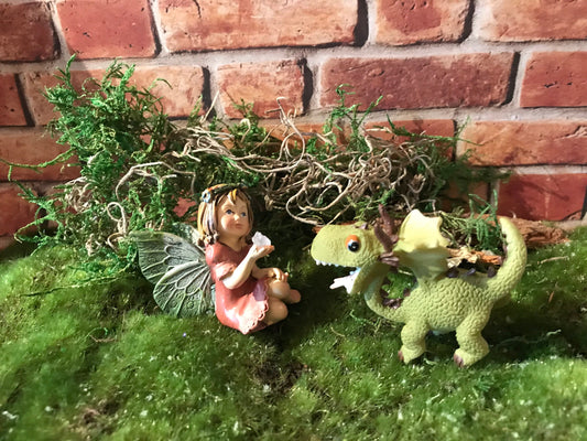 Adorable miniature green dragon full of whimsy, fairy garden supplies, enchanted garden, miniature garden accessories, miniature display