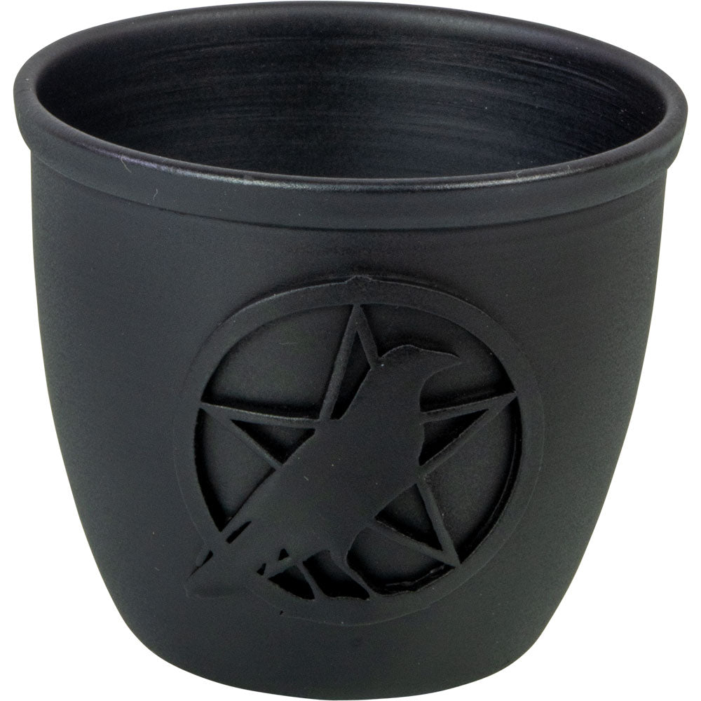 Metal Pot Mini Candle Holder - Pentacle w/ Raven