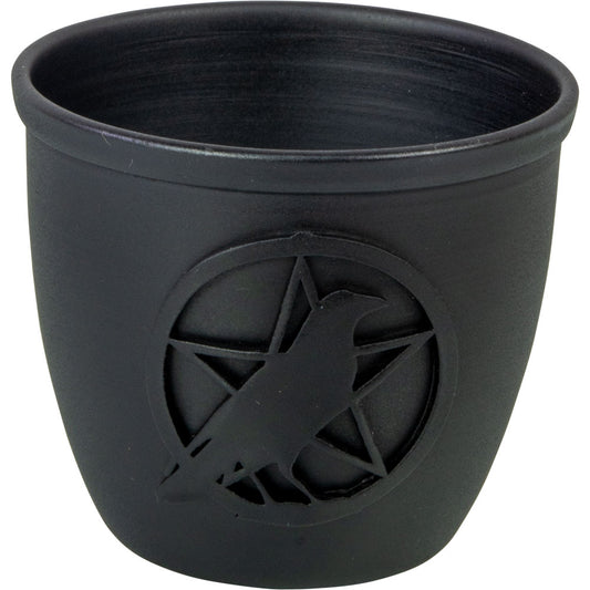 Metal Pot Mini Candle Holder - Pentacle w/ Raven