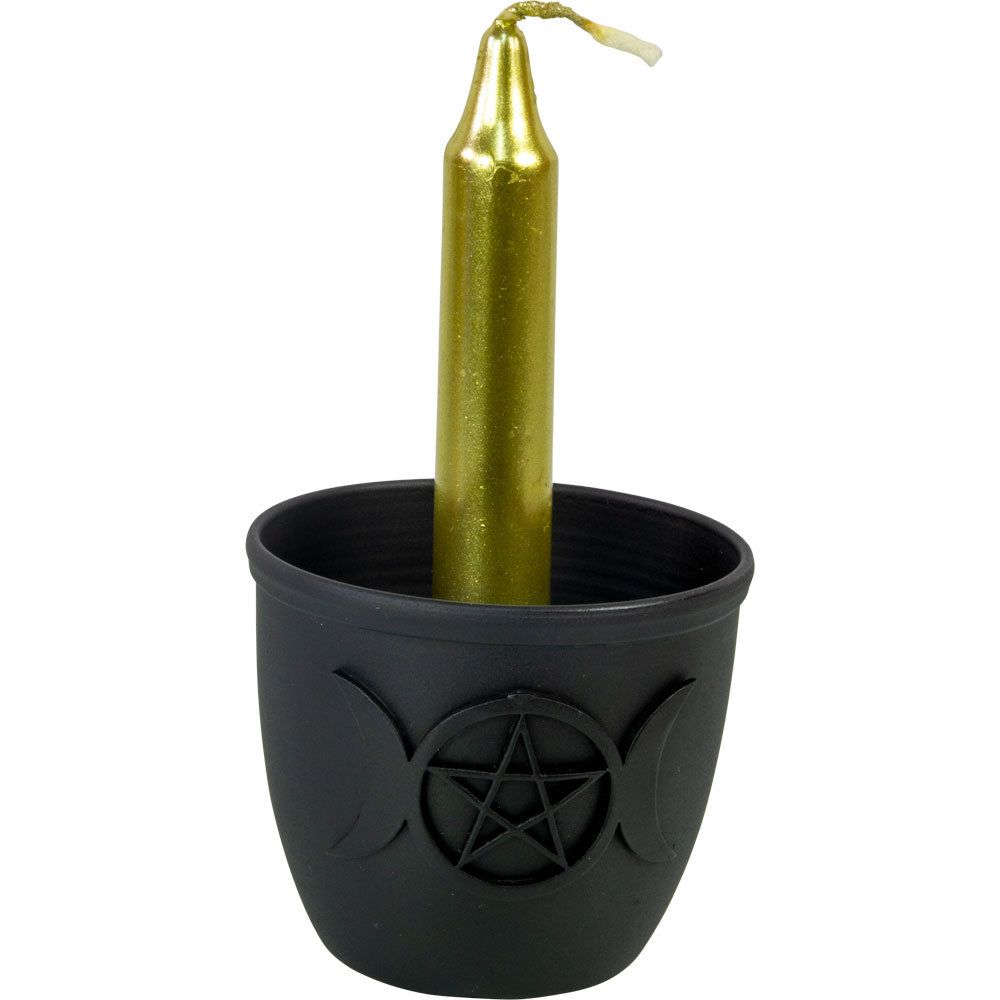 Metal Pot Mini Candle Holder - Triple Moon w/ Pentacle