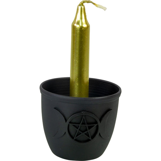 Metal Pot Mini Candle Holder - Triple Moon w/ Pentacle