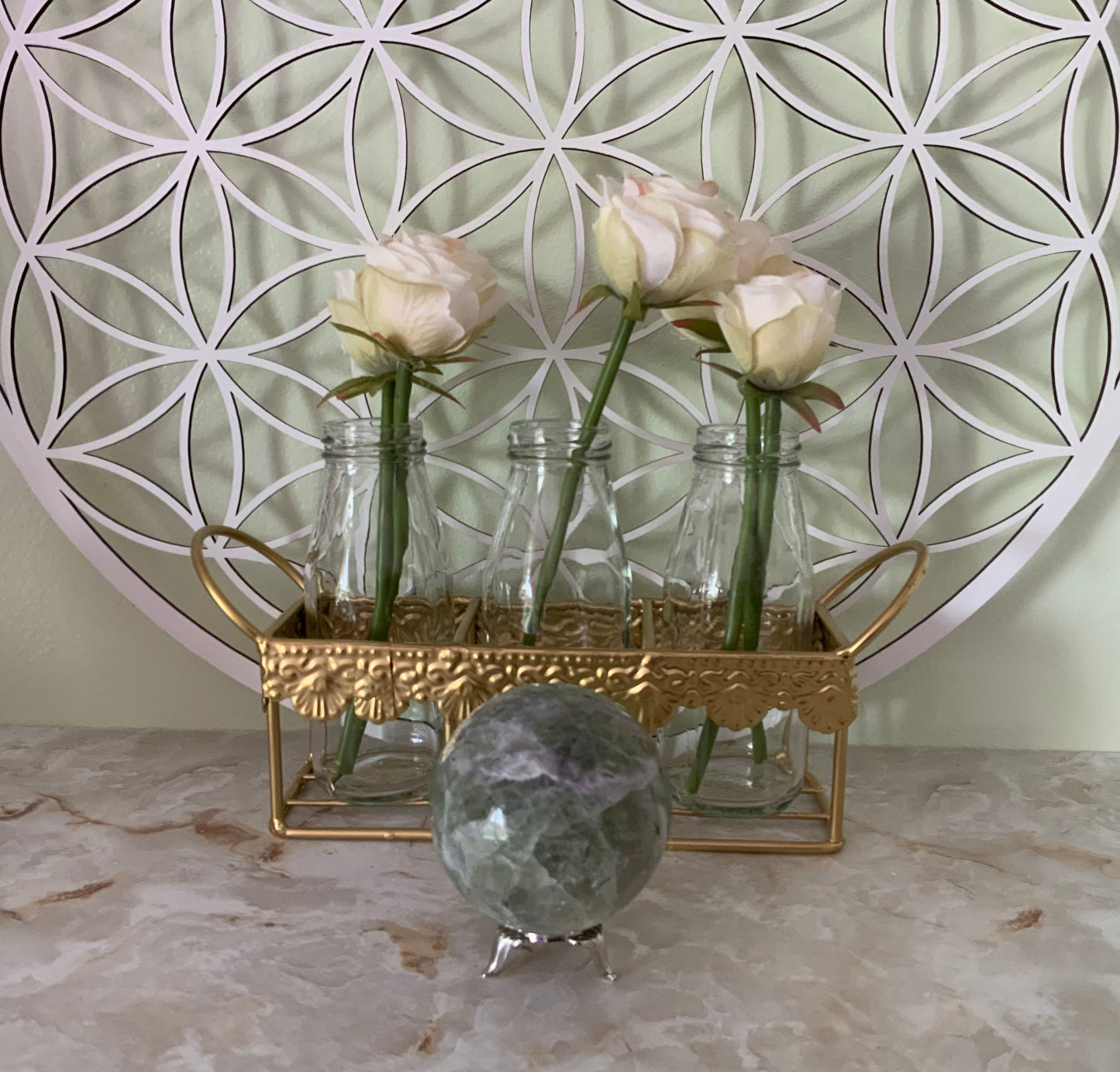 Rainbow Fluorite Sphere weighs over 1 pound