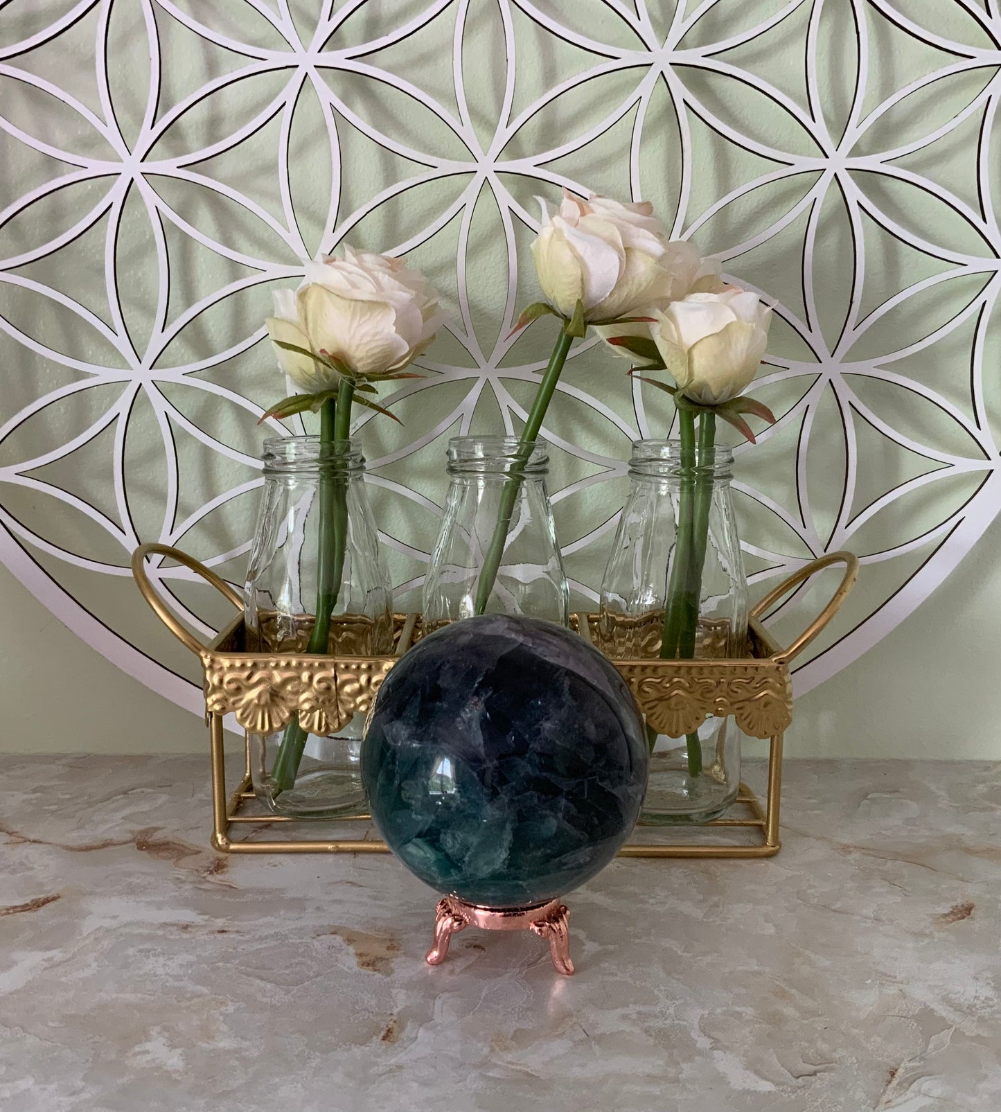 Rainbow Fluorite Sphere weighs over 2 pounds