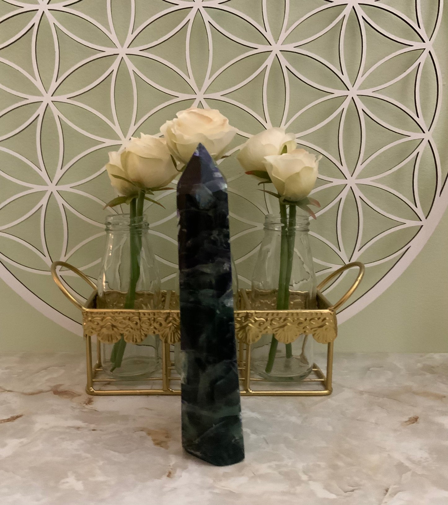 3 lb Polished with rough edge Rainbow fluorite beautiful green and purple