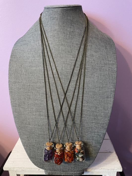 Stone Chips Bottle Necklace Assortment - Choose from 8 Crystal types!