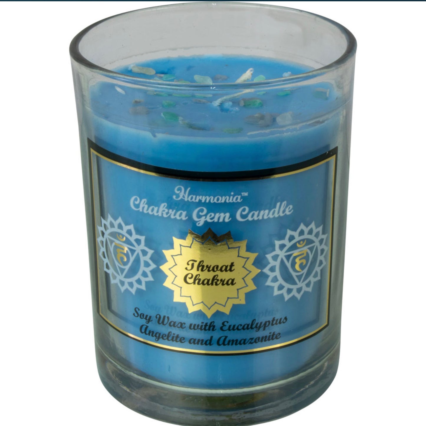 Harmonia Soy Gem Candle - Throat Chakra - Angelite & Amazonite - Eucalyptus