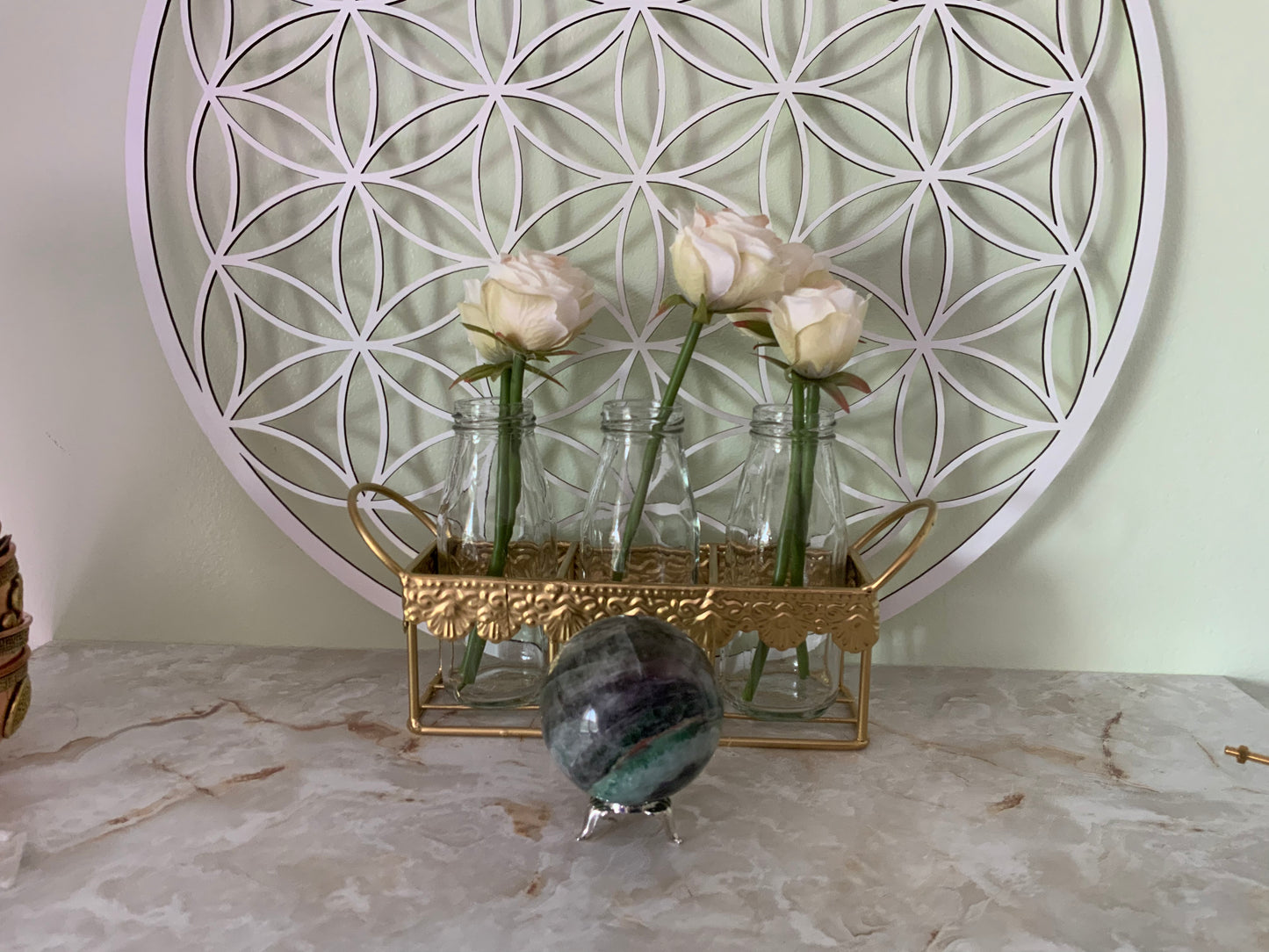 Rainbow Fluorite Sphere weighs nearly 1 pound