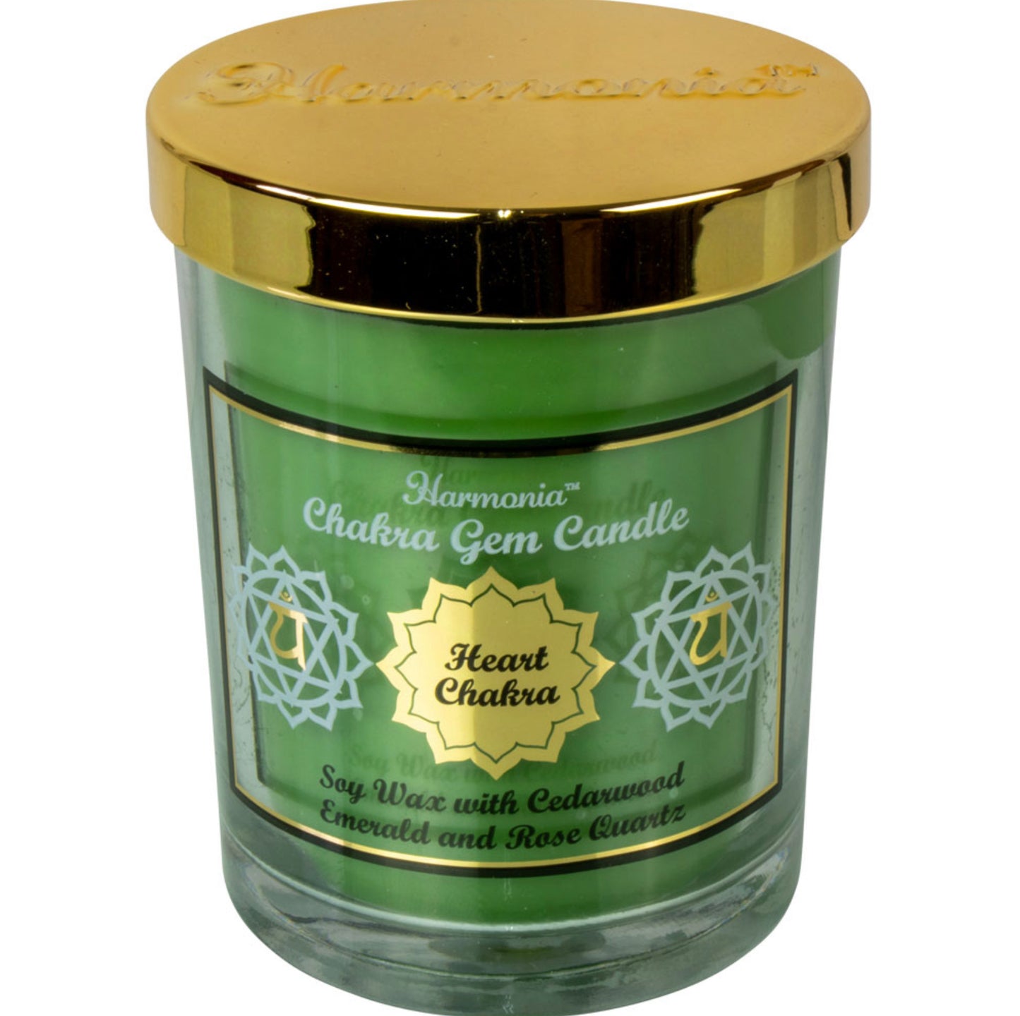 Harmonia Soy Gem Candle - Heart Chakra - Emerald & Rose Qtz - Cedarwood