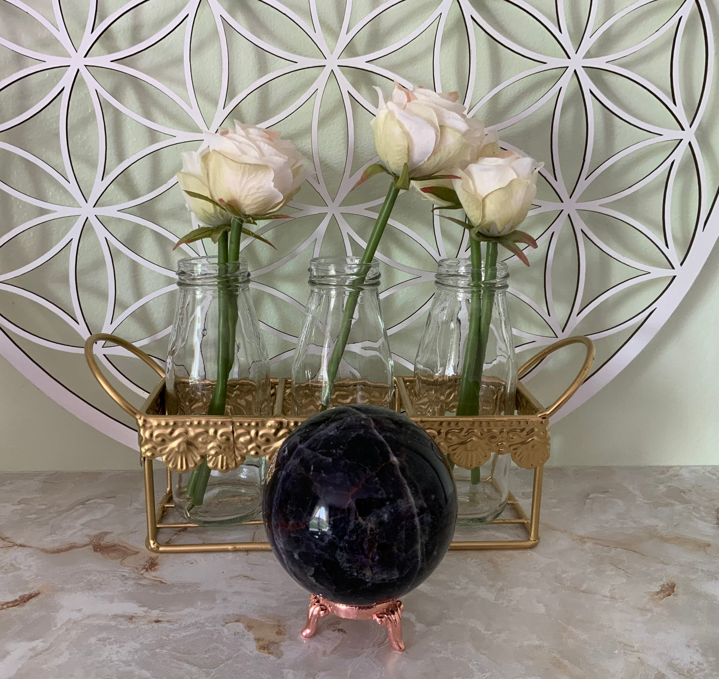 Rainbow Fluorite Sphere weighs over 1 1/2 pounds