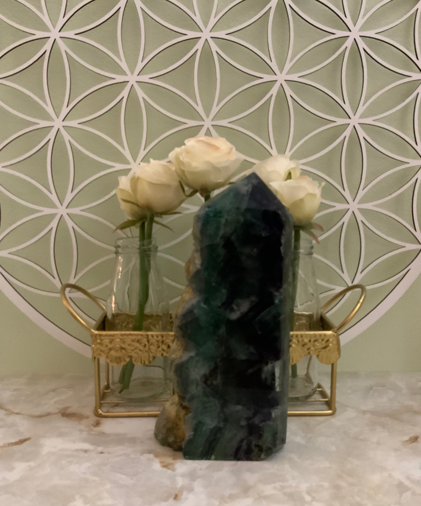 3 lb Polished with rough edge Rainbow fluorite beautiful green and purple