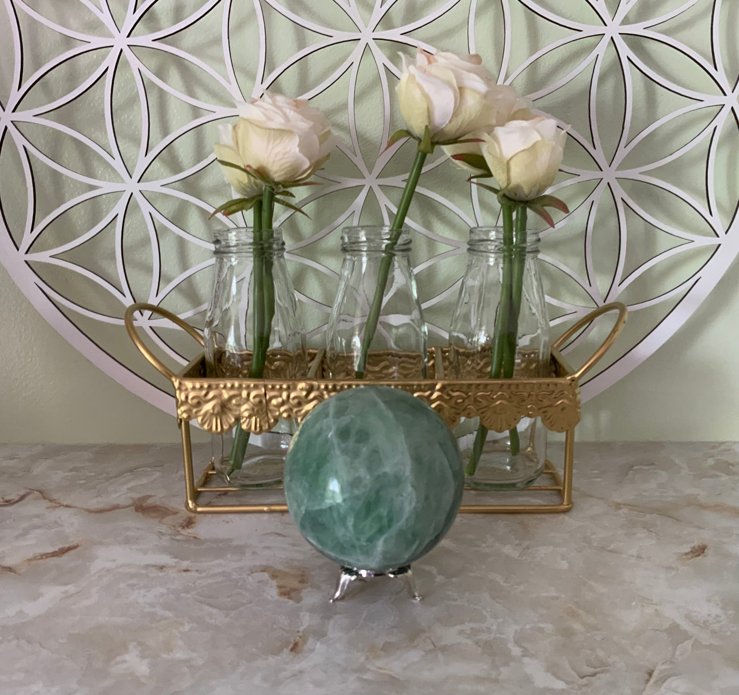 Rainbow Fluorite Sphere weighs over 1 pound