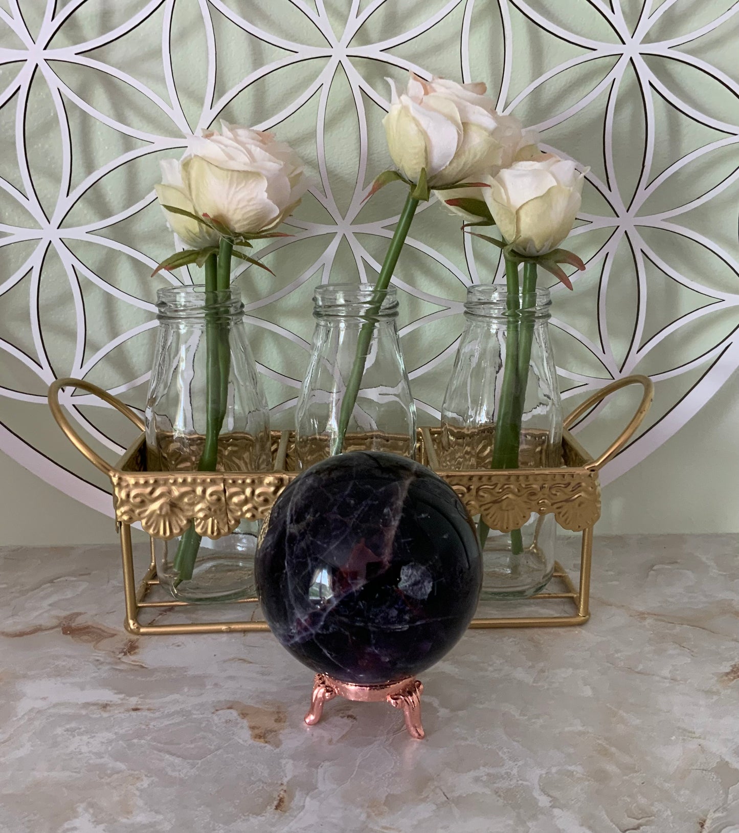 Rainbow Fluorite Sphere weighs over 1 1/2 pounds