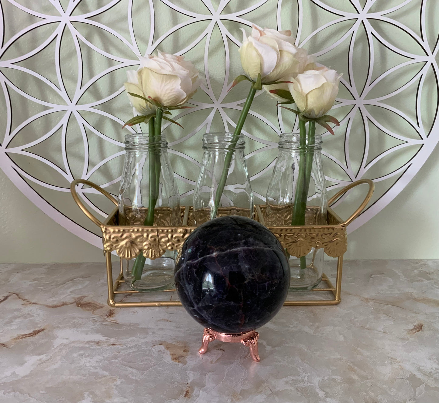 Rainbow Fluorite Sphere weighs over 1 1/2 pounds